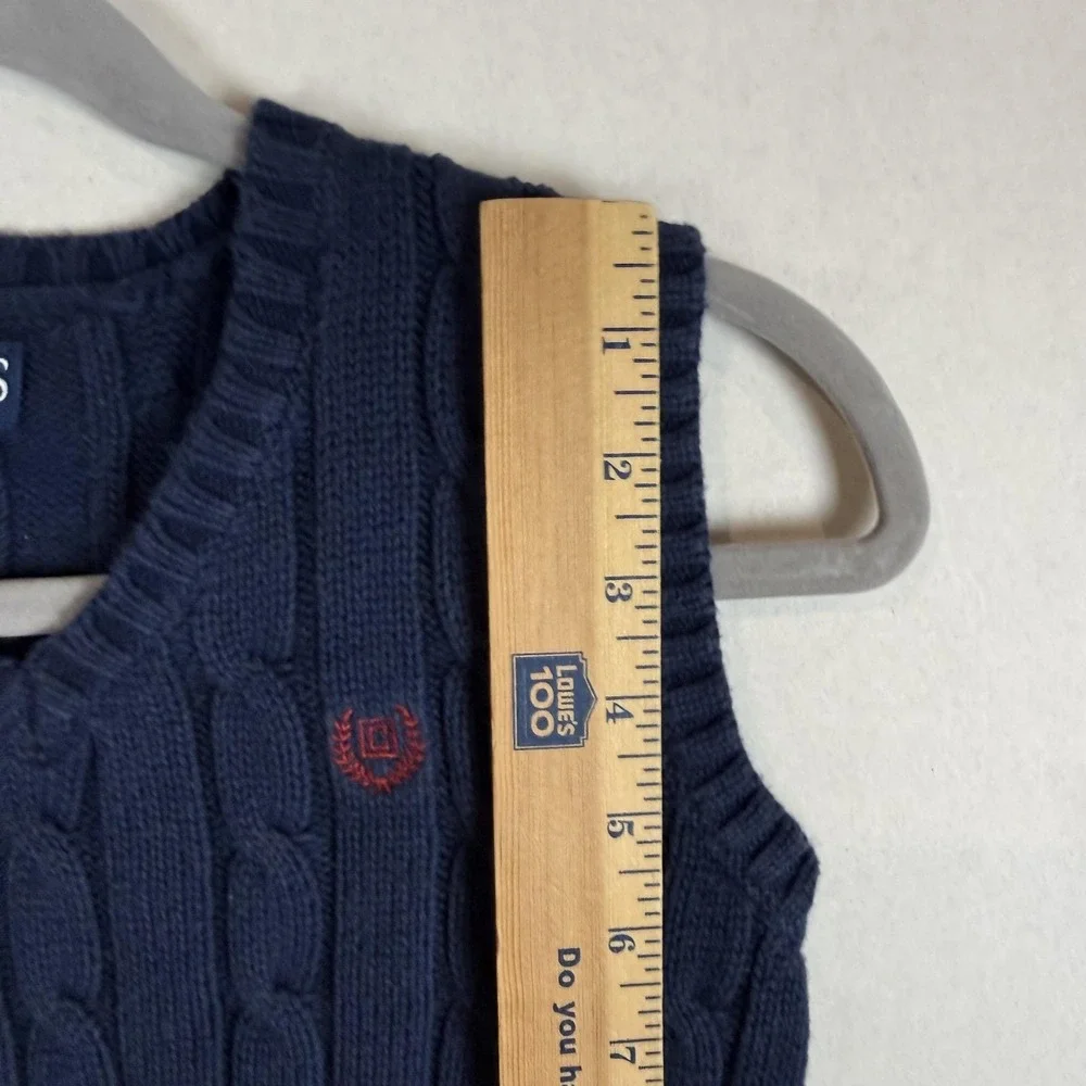 Chaps Sweater Vest Boys 7 Blue Cable Knit V Neck Cotton Preppy School Layering